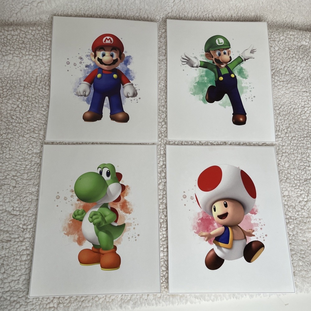 Super Mario Boys Bedroom Decor Wall Art Set of 4 - Mario Luigi Toad Yoshi  8x10